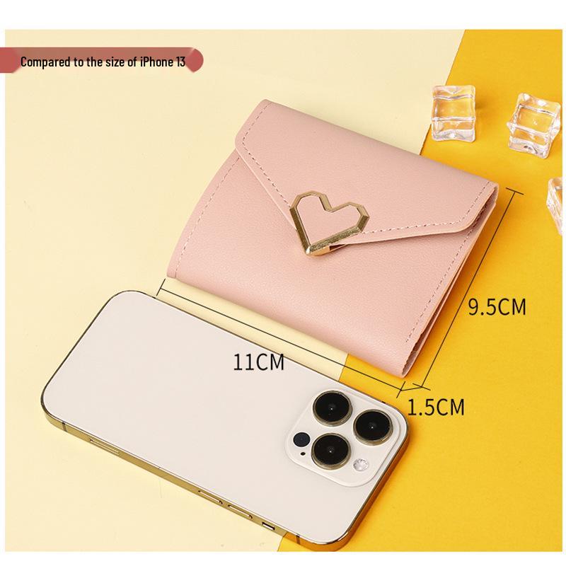 2025 Women's Tri-Fold Heart Coin Purse & Card Holder - Fashionable Mini Wallet for Students
