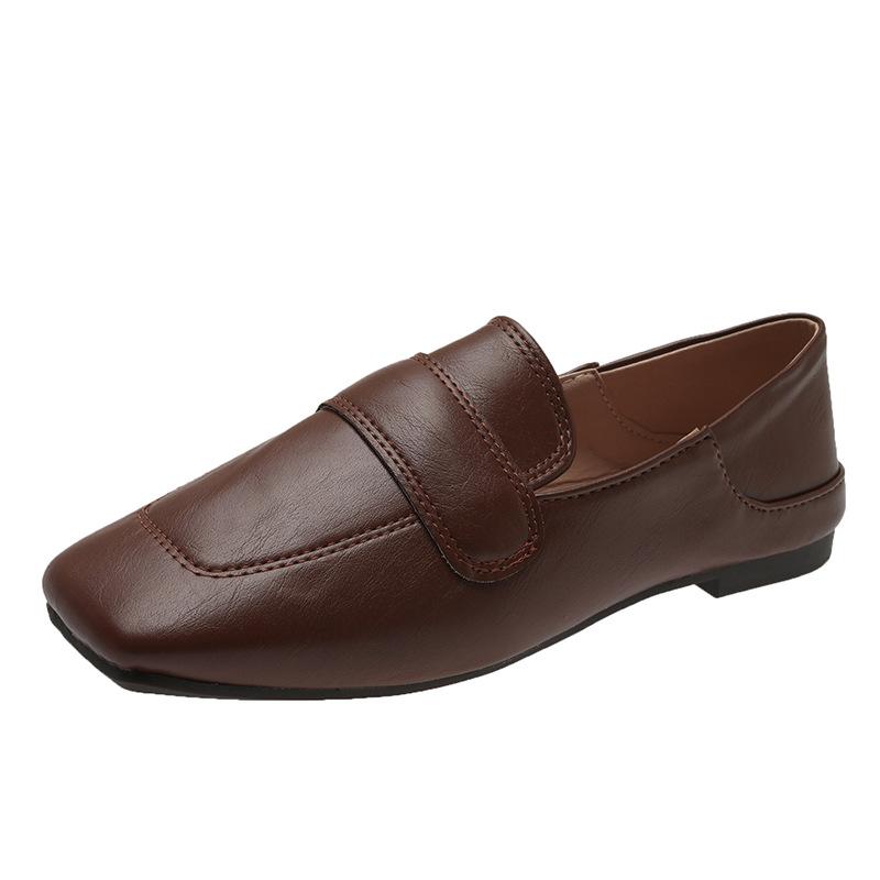 Fashion Spring Square Toe Slip On Women Loafers 2025 High Quality Low Heels Sheep Skin Flat Shoes British Style Casual Women Flat Shoes