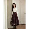 Luxiangnan Vintage Plaid Irregular A-Line Skirt