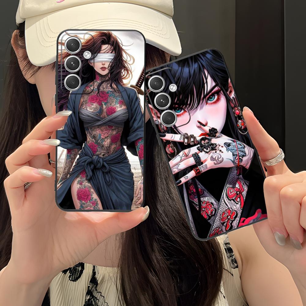 Fashion Tattoo Girl Mobile Phone Case for Samsung Galaxy S26 S25 S24 S23 S22 S21 S20 Note20 Plus FE Ultra Colorful Cover Cover