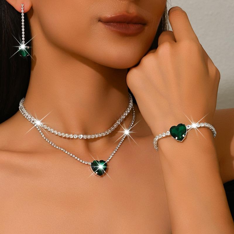 Meier Heart rhinestone necklace earrings bracelet three-piece set fashion bridal suit