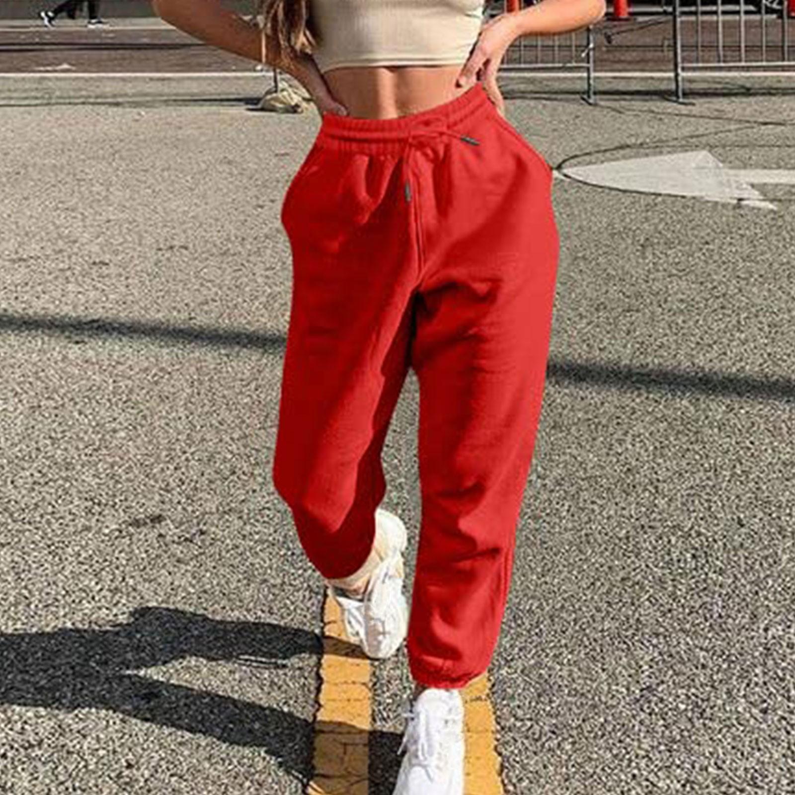 

Женские модные спортивные однотонные повседневные спортивные штаны с карманами и шнурком S красный