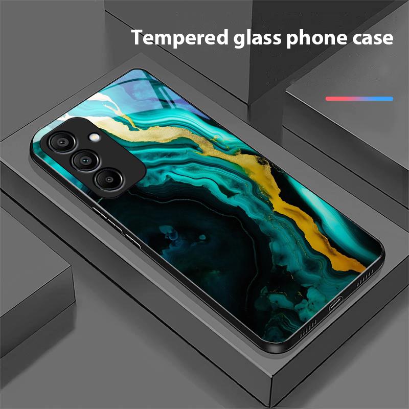 Green Marble For Samsung Galaxy A15 5G 54 4G 51 50 24 35 90 71 12 51 53 52S 80 22 34 Black Tempered Glass Phone Case