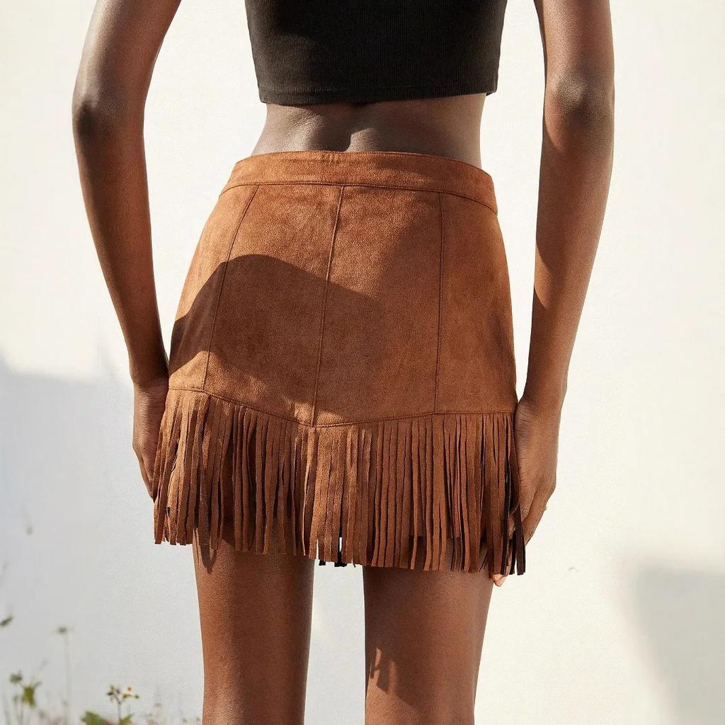 Spring Summer Fashion Tassel Trimmed Short Skirt Rivet Half-length Midi Skirt Comfortable Casual Women's Clothing