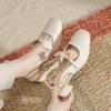Fashion Multi Designs Apricot Women's Sandals Cover Toe Chunky Heel Office Lady Sandals Fashion French Butterfly Knot Beads Women Shoes