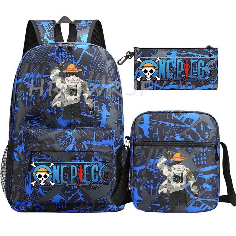 Anime ONE PICEC Backpack Monkey D Luffy Capacity Casual Student SchoolBag 3pcs Lightweight Women Men Travel Casual Mochilas