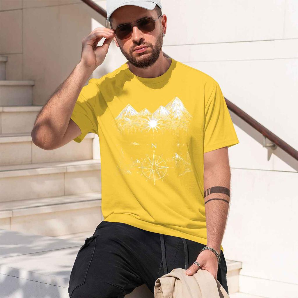 2026 New Model Unisex Summer Casual Crew Neck Tshirt With Mountain Comp Graphic Cotton Regular Fit Solid Color Unisex Clothing Comfor