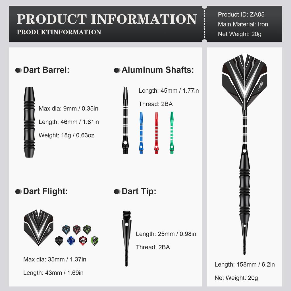 CyeeLife Plastic Soft Darts, 12-Piece Set, 20g Professional Soft Darts for Electronic Dartboards