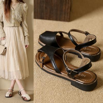 Fairy Style Retro Buckle Bag Head Hollow Sandals Female Summer 2025 New Korean Version Flat-soled Soft-soled Comfortable Roman Shoes