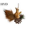Rustic Holiday Decorations Forest Animal Christmas Ornaments Fluffy Faux Fur Squirrel Decor Winter Woodland with Hanging Rope 3D Tree Wall