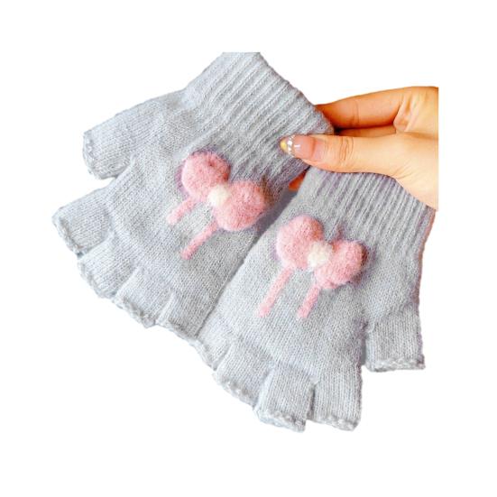 

1 пара зимних перчаток без пальцев для женщин, милые варежки без пальцев с бантом, плюшевые теплые эластичные перчатки для женщин, девушек серый