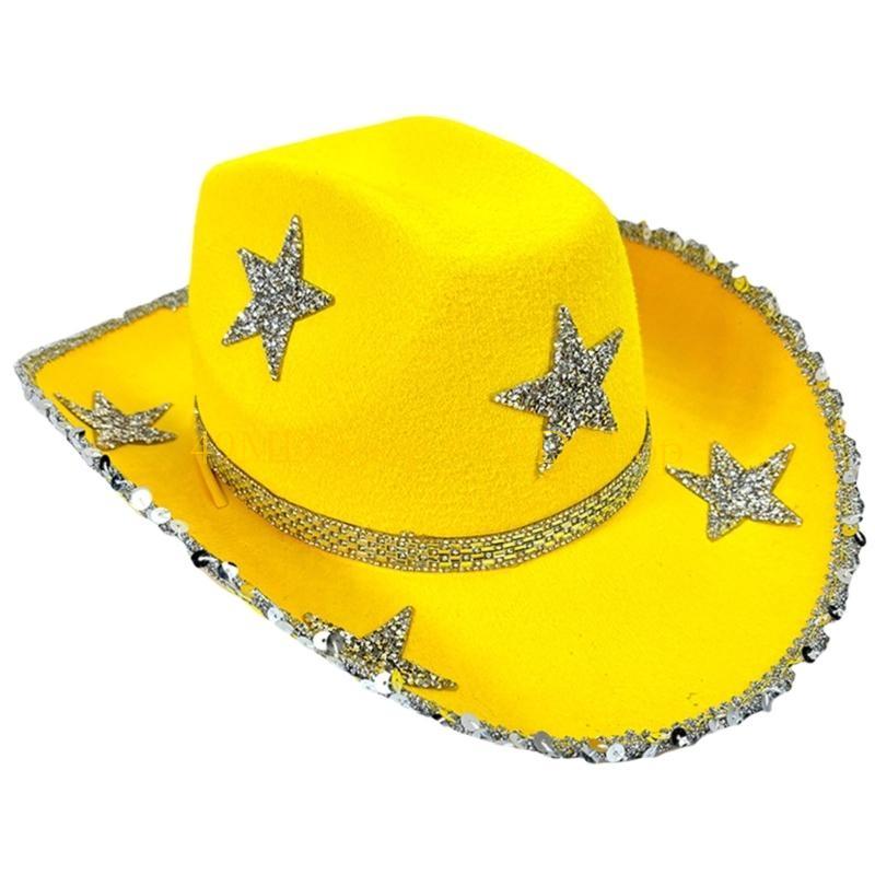 49MD Bride Hat Shimmering Rhinestones Cowboy Hats Crystal Panama Hat for Music Festivals Sparkly Star Rhinestones
