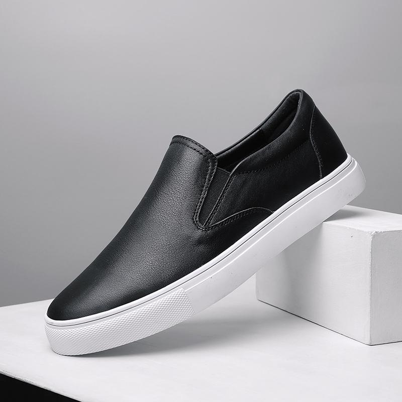2022 Spring Newest Men Casual Shoes Solid Color Flat Light Shoes Leather Non-Slip Shoes Comfortable Soft Sole Shoes Outdoor Leisure
