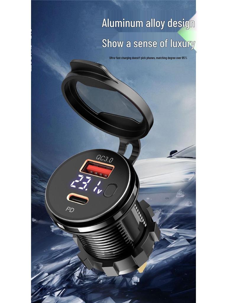 Cross-border Car Charger with PD+QC3.0, Voltage Display & Modified USB Charging