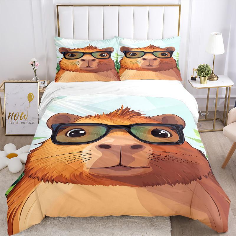 3pcs Glasses Capybara Print Duvet Cover Set -Includes 1 Duvet Cover and 2 Pillowcases, No Quilt Core, All-Season Home Decor  yy251111201