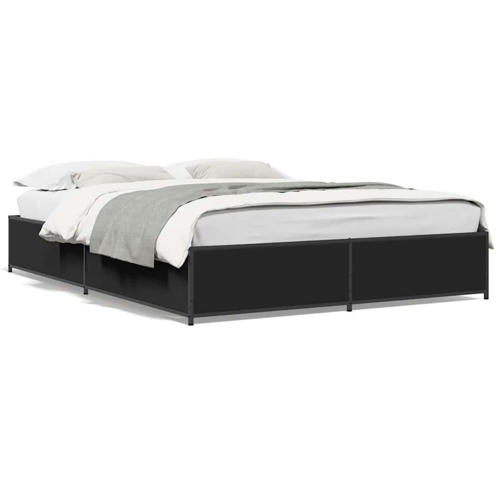 Bed Frame Black 120x190 cm Particleboard and Metal