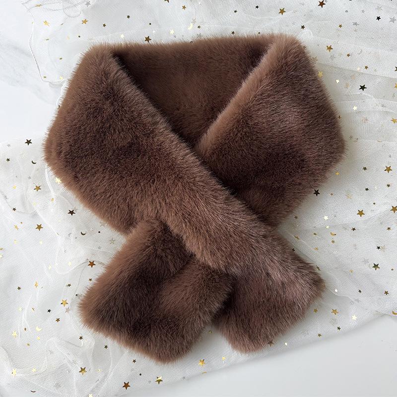 Versatile Plush Faux Mink Fur Scarf - Winter Fashion Neck Warmer, Solid Color