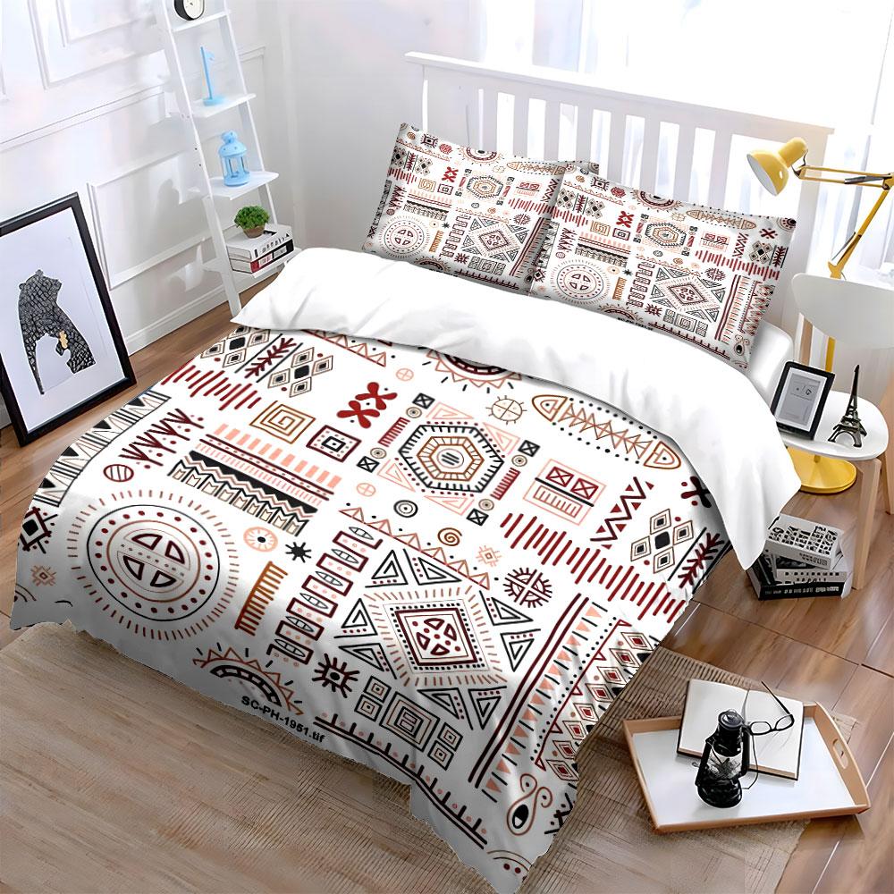 Ethnic Geometric Pattern Design Bedding Set For Kids Luxury Gift 3Pcs Digital Print Comforter Set Soft Comfortable Breathable