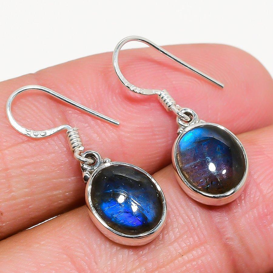 Natural Labradorite Gemstone 925 Solid Sterling Silver Gift Earring 1.25" L1W45