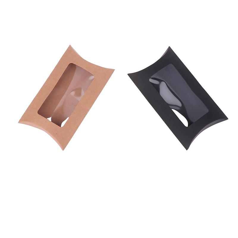 50Pcs Kraft Paper Pillow Box With Clear Window Candy Packaging Box For Birthday Parties Baby Showers And Wedding Party