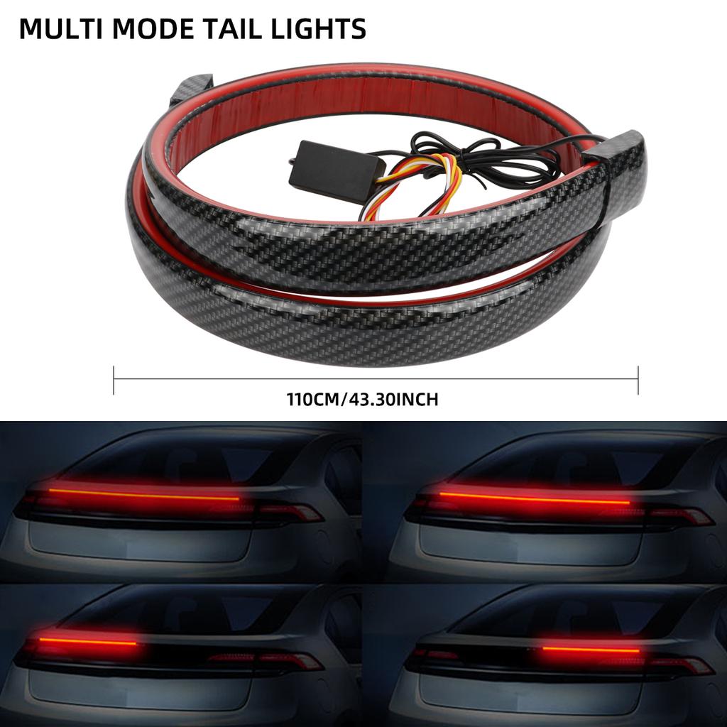 1PCS Carbon Fiber 110CM 120CM LED Strip Light Turn Signal Brake Rear Tail Lights Driving DRL Tail Lamp Universal 12V
