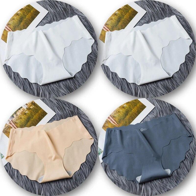 4Pcs/Set Seamless Underwear Silk Women's Panties 3XL Tangas Lady Ruffle Underpants 4 Pieces Girls Briefs Panty Sexy Lingerie 4PC