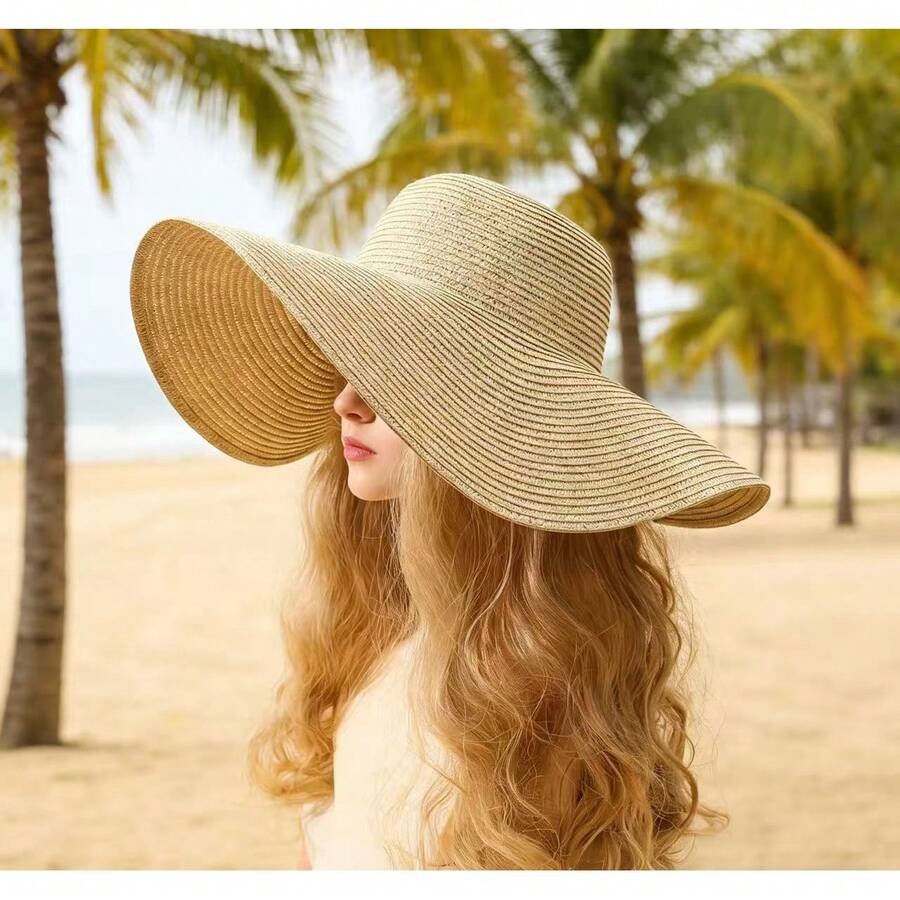Women Wide Brim Straw Sun Hat Foldable Beach Hat Summer Outdoor Lightweight Vacation Hat