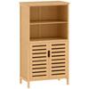 Badezimmer-Aufbewahrungseinheit aus Bambus, Badezimmerschrank mit 2 Türen, 2 offenen Regalen und erhöhten Füßen, 50x29x92 cm, Natur
