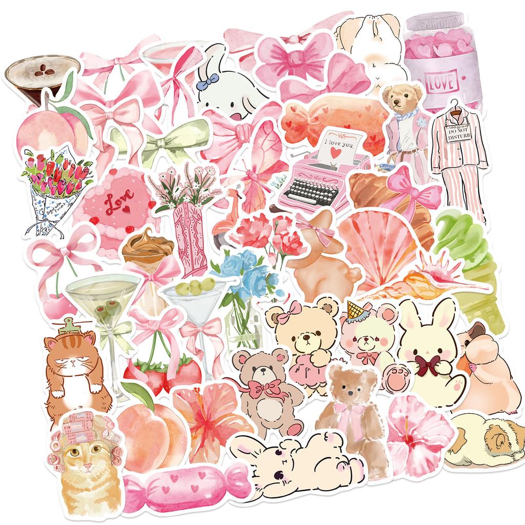 50Pcs Cartoon PVC Sticker Water Resistant Aesthetic Sticker for Water Bottle Scrapbooking Journal Laptop Guitar Luggage