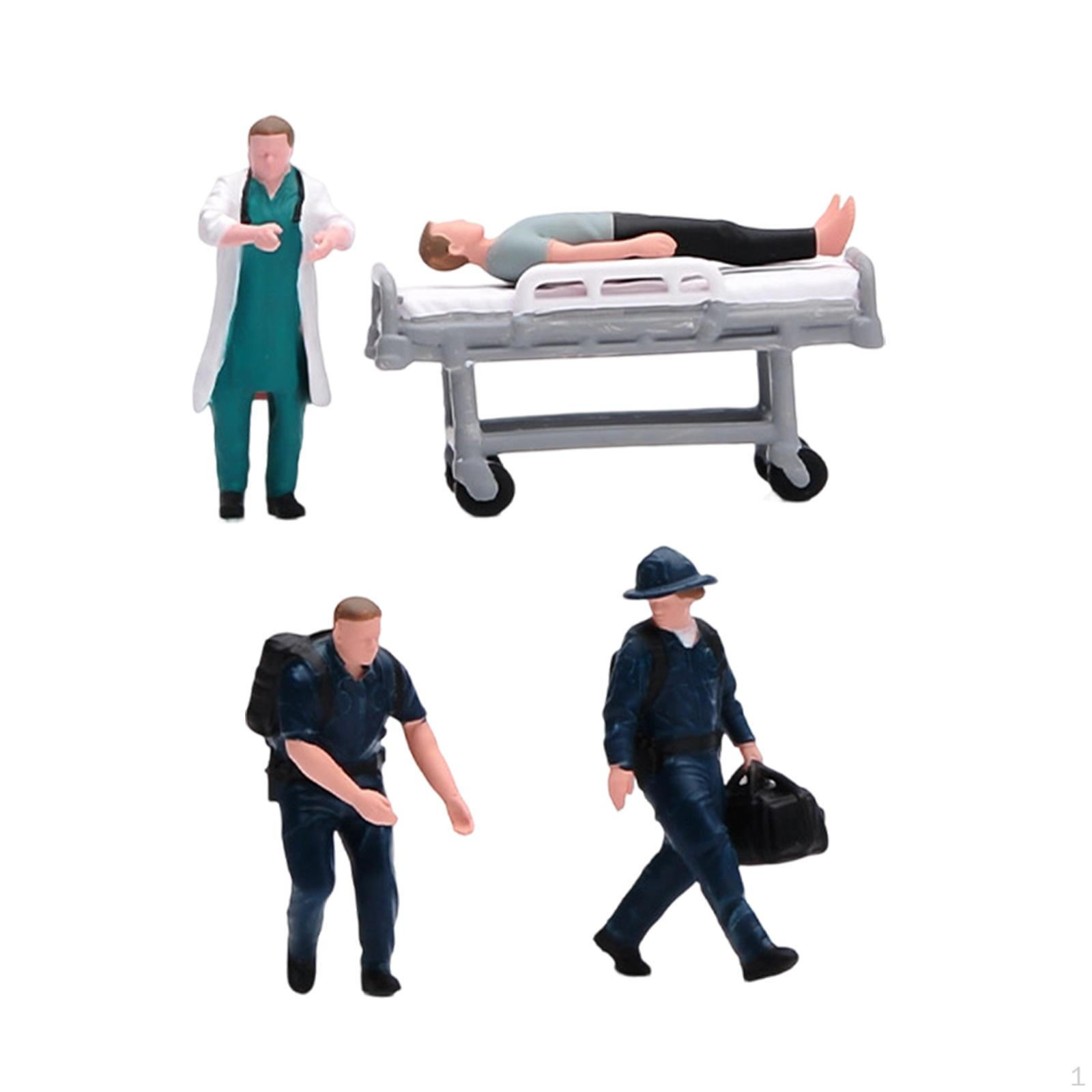 4Pcs 1/64 Scale Miniature Figures Model Tiny People Figurine Collectiblaes Layout Emergency Themed