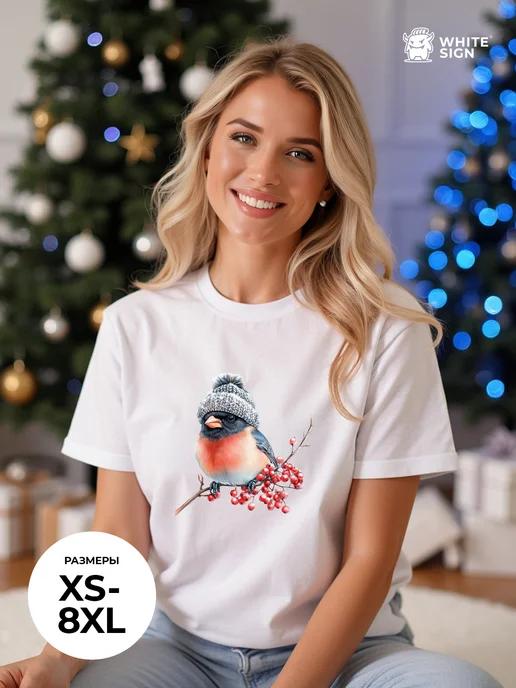 Oversized T-shirt:  Bullfinch in a Hat on a Rowan Branch M