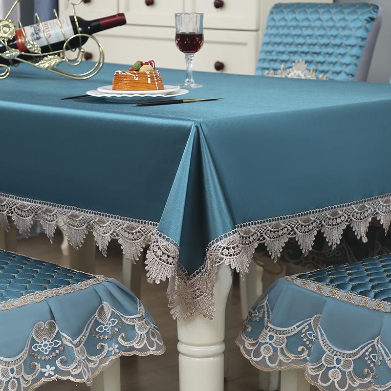 European Style Minimalist Embroidered Dining Table Fabric Mibai Lace Edge Tablecloth Elastic Chair Cover Non Slip Dining Chair Integrated Covers