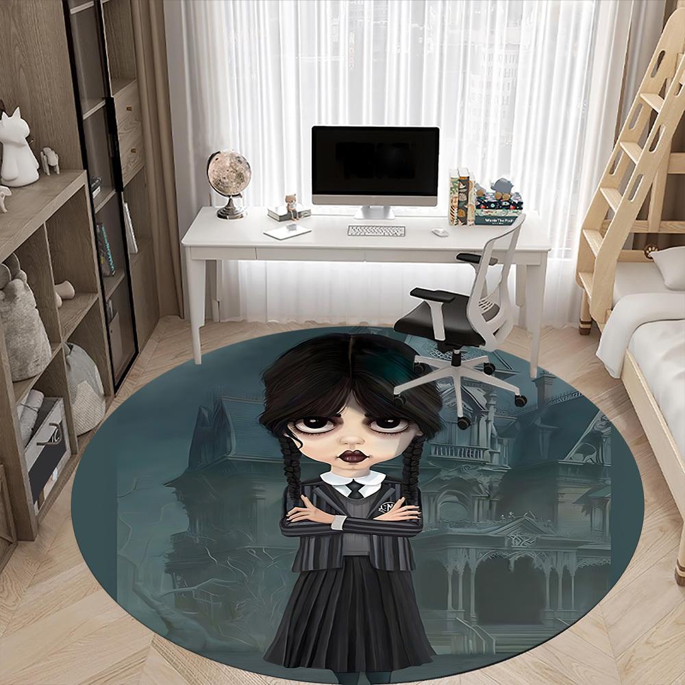 1PC Wednesday Office Round Area Rug, Indoor Mat Suitable For Office, Under Office Chairs Bedroom Living Room Home Decor, Room Deco110