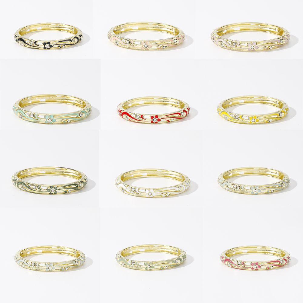 Moda Colorido Vintage Esmalte Cloisonné Pulseira Tradicional Chinesa Flor Cristal Esmalte Abertura Pulseira de Mão Feminina Meninas