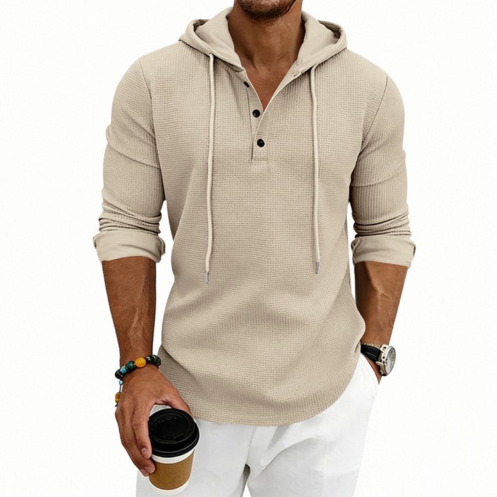 Men's Daily Loose Casual Retro Hooded Henley Long Sleeve T-shirt