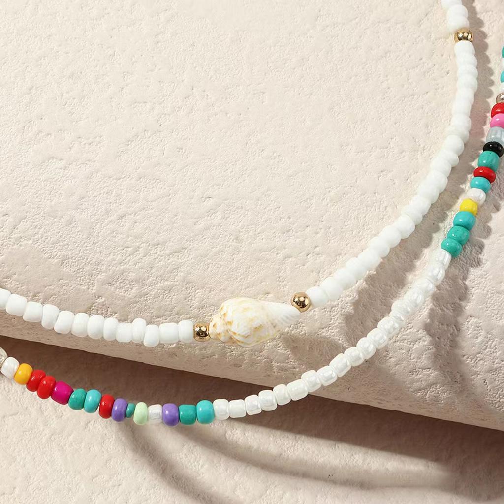 Europe and the United States popular Bohemian holiday style colored rice beads beaded women's multi-layer necklace
