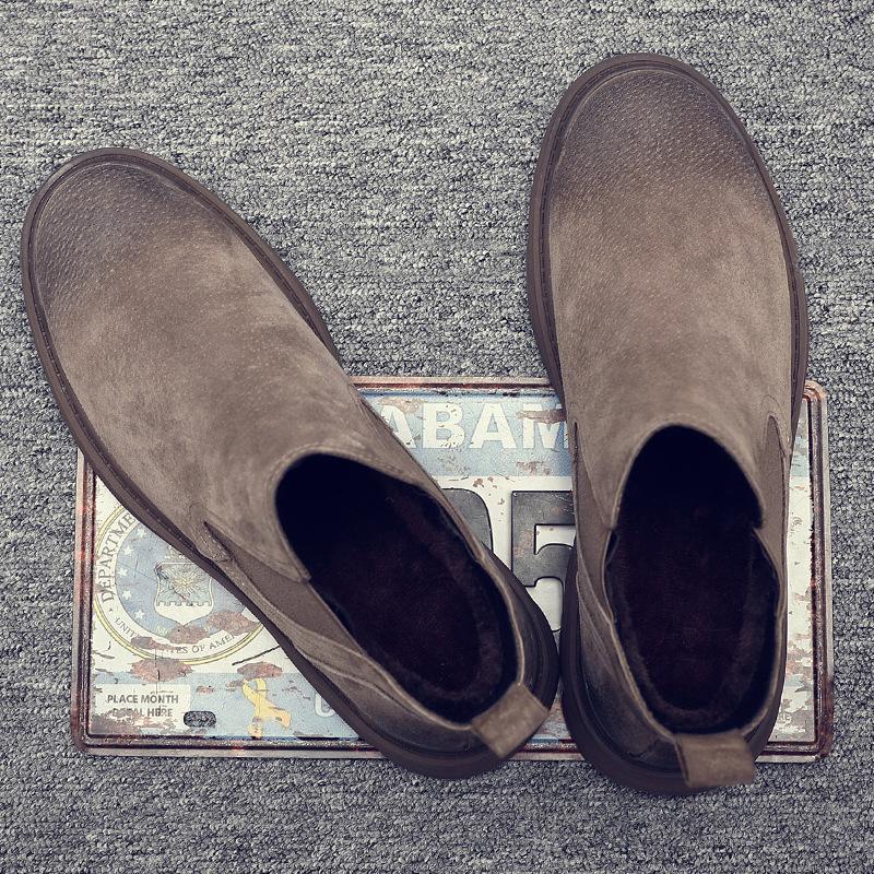 2024 Skor för Herr Höst Vinterstövlar Gata Klassiska Mocka Äkta Läder Casual Skor Herr Slip-on Plysch Chelsea Stövlar