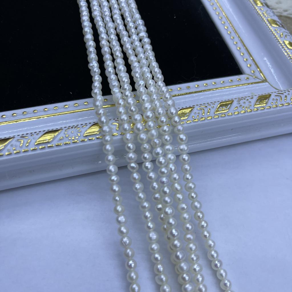 1String, White Natural Freshwater Pearls, Handmade Near Round Pearl Beads for Jewelry Making DIY Crafts (Beads 3-4mm, Length 36cm)