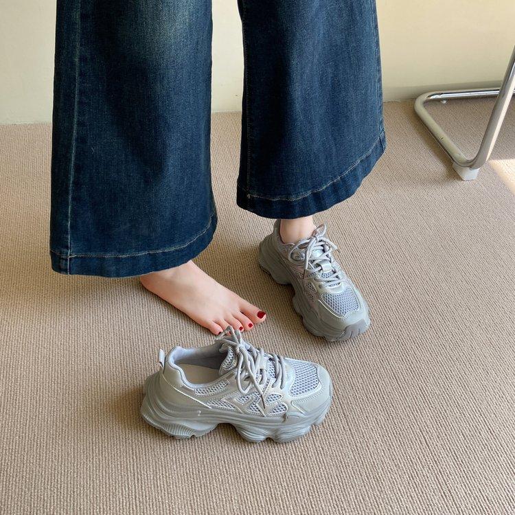 Dad Shoes Girl 2025 New Spring and Autumn Mesh Breathable Lightweight Heel Women's Shoes Fried Street Casual Sneakers