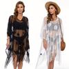 Lace Mesh Beach Cover Up Hollow Out Bikini Cover Up Sexy Beach Poncho  Seaside
