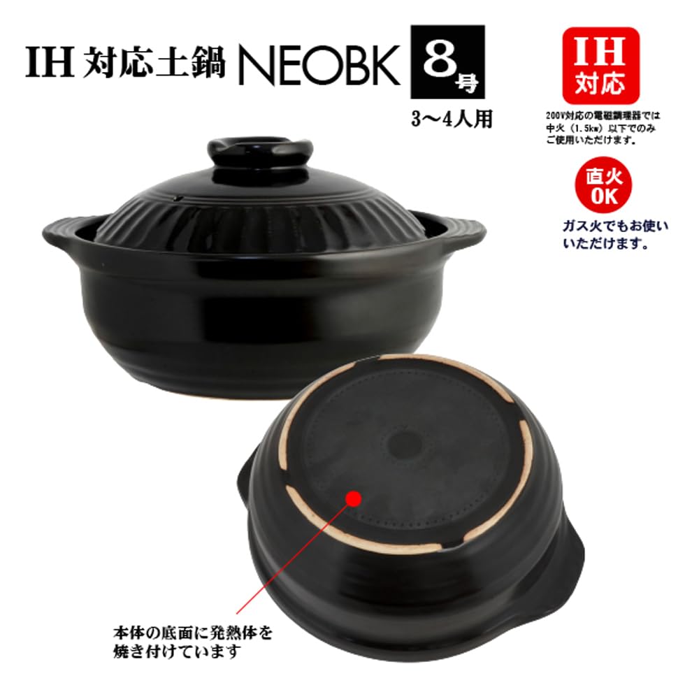 Living NEO Earthen Pot Size 8 28cm Fire Compatible for People 110363 Black IH/Gas 3-4