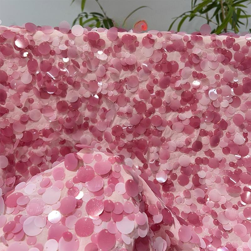

1/3yards Mesh Fabric Round Fish Scale Sequins Bright Silver Embroidery for Skirt Design Background Decorative Cloth Diy Sewing 1yards рожевий