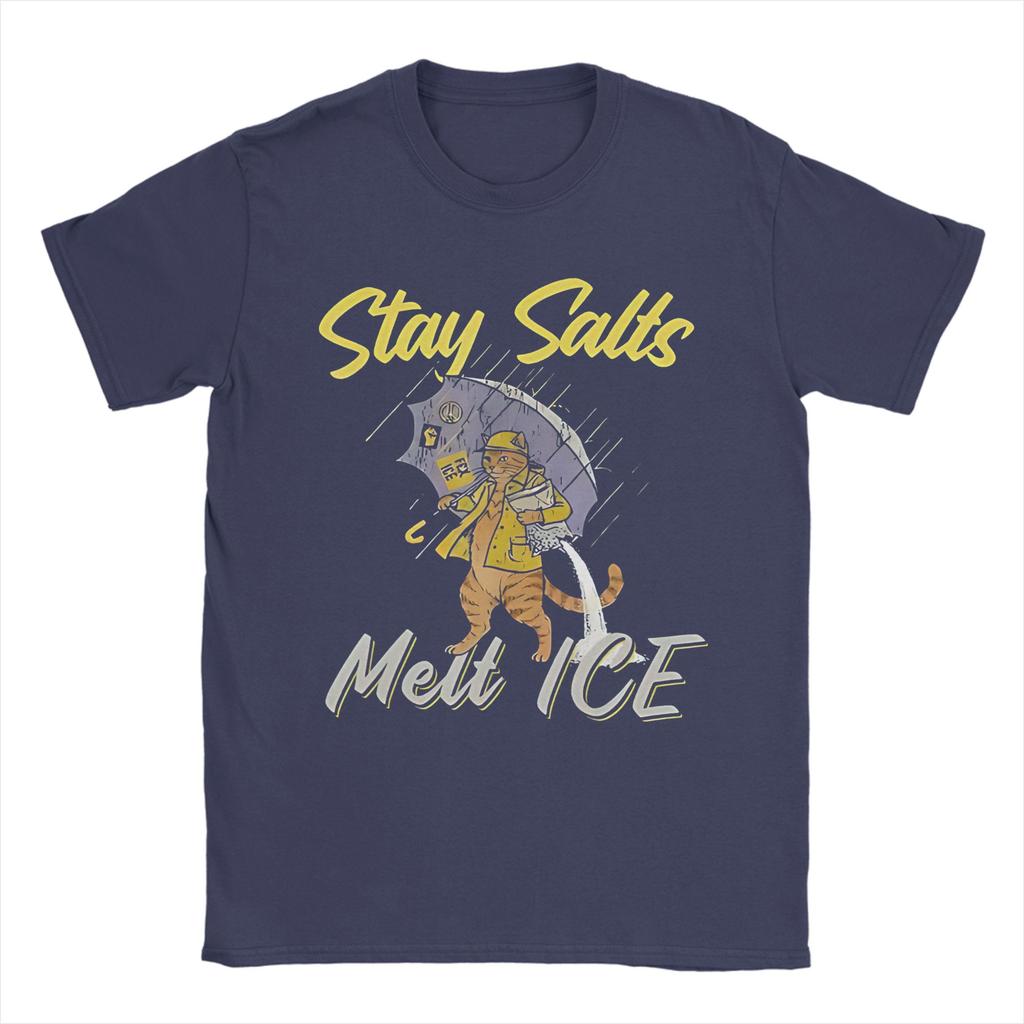 Stay Salts Melt ICE Funny Cat Umbrella Pure Cotton T Shirt For Mens Summer Classic TShirts ONeck Tees Oversize Hot Sale Tops