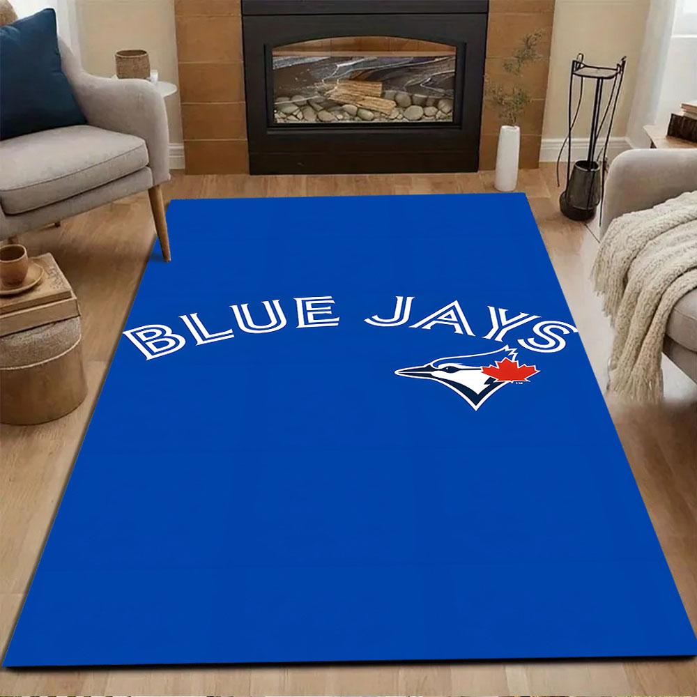 Blue Jays Logo with Red Leaf Patterned Carpet, Non Slip Mat Suitable for Living Room and Bedroom Sofas