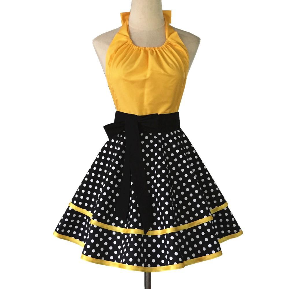 Cotton Polka Dot Print Apron Kitchen Cooking Painting Nail Art Baking Maid Work Skirt