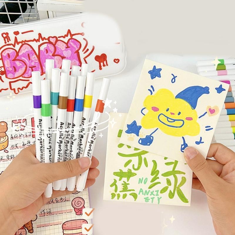Acrylmarker 12/24/36 Farben Acrylfarbstift Leuchtende Farben, Schnelltrocknend zum Malen auf Papier Holz Stein Glas Stoff
