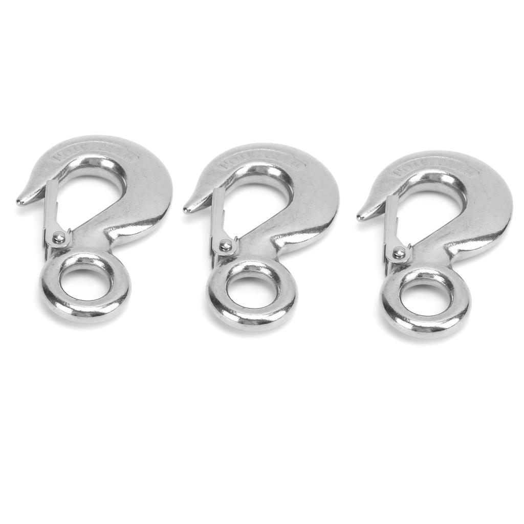 3pcs Eye Slip Hook with Safety Latch Stainless Steel Marine Lifting Eye Hoist Sling Hook0.75T
