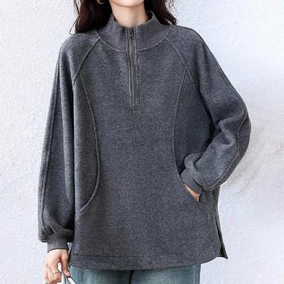 Sweatshirt for Women Cotton Oversize Half-open Collar Fleece Thickened Loose Round Neck Casual Pullover Long Sleeve Top Sweatshirt