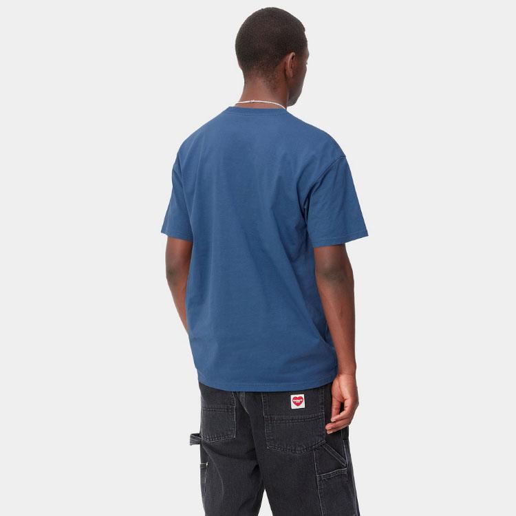 Carhartt WIP SS23 Round Neck Logo Embroidered Loose Fit Short Sleeve T-Shirt Men Tops Blue I026391-1NU-XX