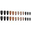Secret Lives Matte Reusable Artificial Brown & Black Color with Leaves & White Drop Design Press On Nails 24 Pieces Set with Kit